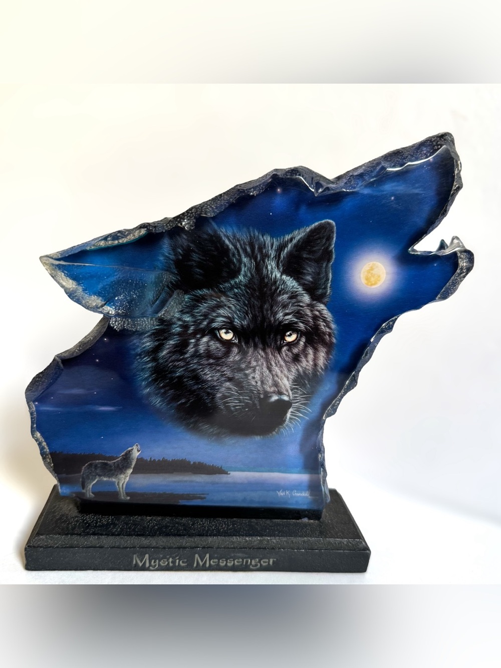 Vtg Bradford Exchange Mystic Messenger Howling Wolf Sculpture Decor 2001